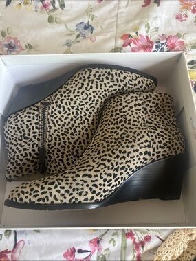 1. STATE Leopard Print Wedge Ankle Boots - Black & Cream